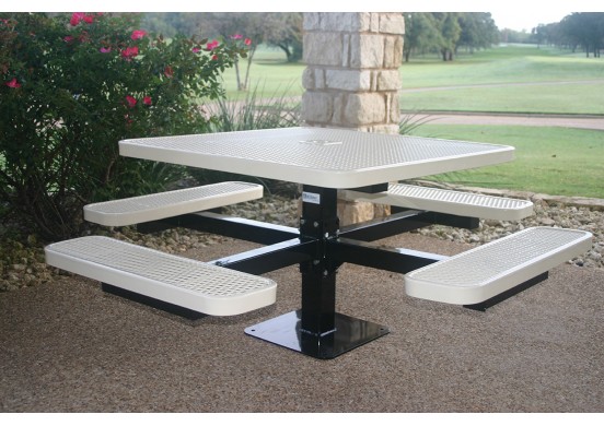 Square Single Pedestal Picnic Table with Diamond Pattern