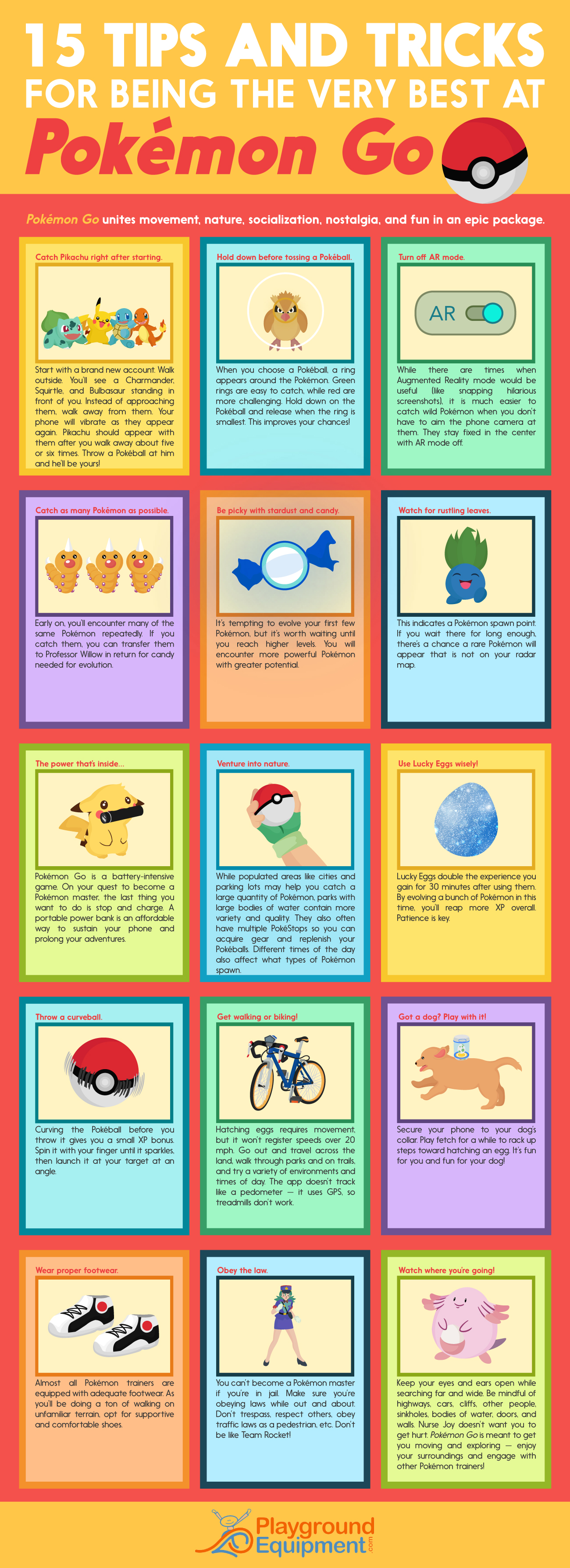 15 Tips and Tricks for being the Very Best at Pokémon Go - PlaygroundEquipment.com - Infographic